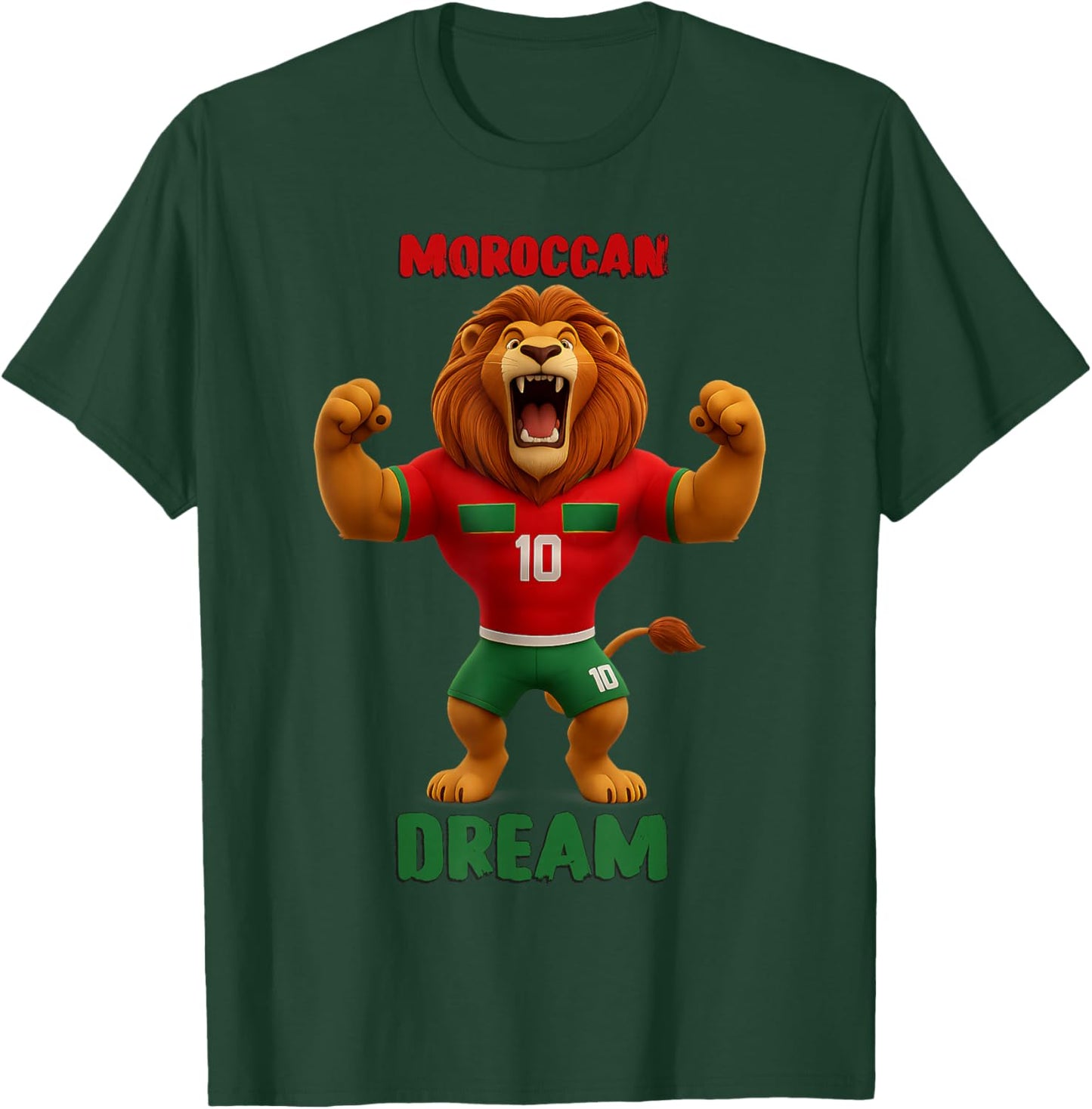 Lion Morocco Football Number 10 Pride Moroccan T-Shirt - T-Shirt | Forest