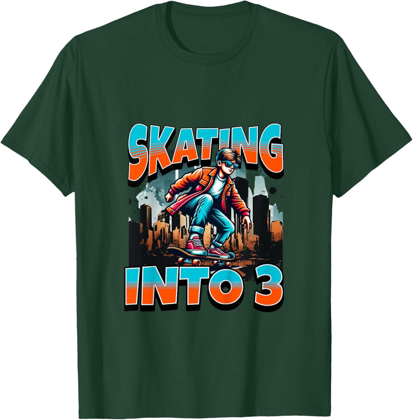 Kids Boy Skateboard Skating Into 3 Year Old 3rd Birthday Boy T-Shirt - T-Shirt | Forest