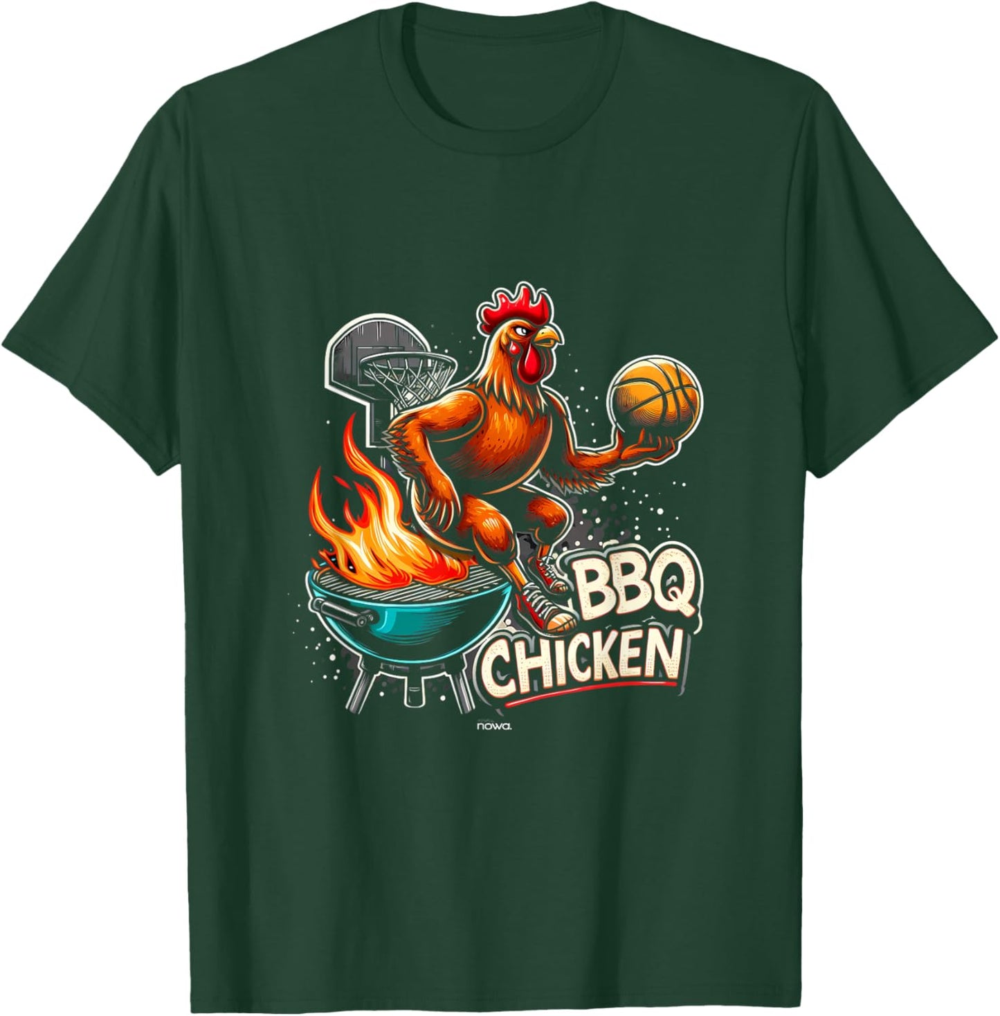 Grilled Bbq Chicken Playing Flaming Basketball T-Shirt - T-Shirt | Forest