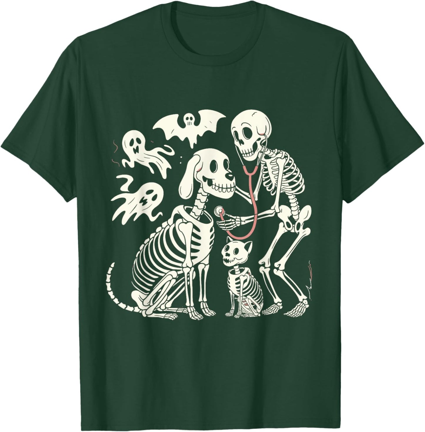 Funny Skeleton Veterinarian Animal Lovers Spooky Halloween T-Shirt - T-Shirt | Forest