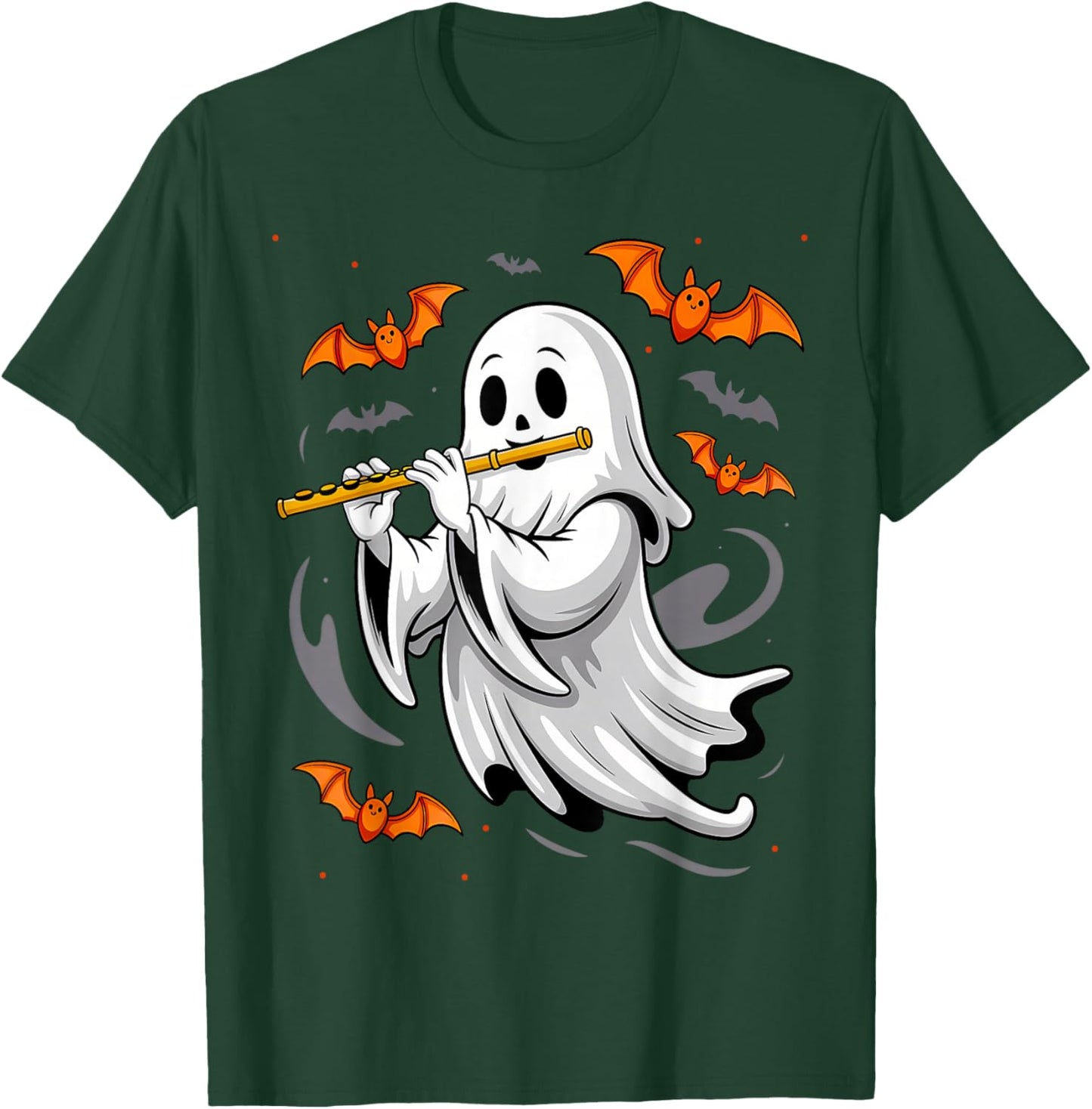 Boo Ghost Playing Flute Halloween Musical Instrument T-Shirt - T-Shirt | Forest