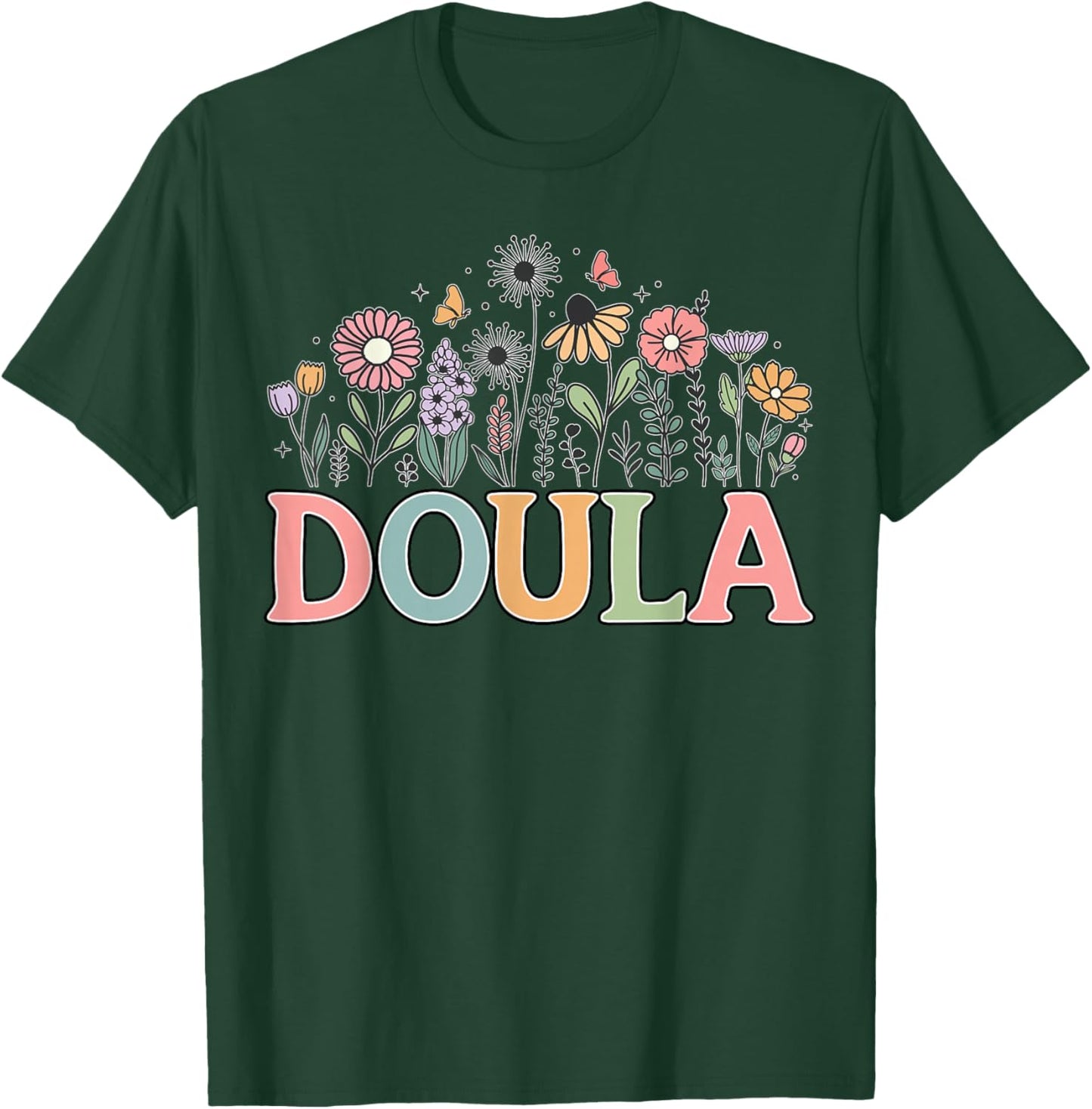 Doula Retro Wildflower Midwife Baby Catcher Home Birth Doula T-Shirt - T-Shirt | Forest
