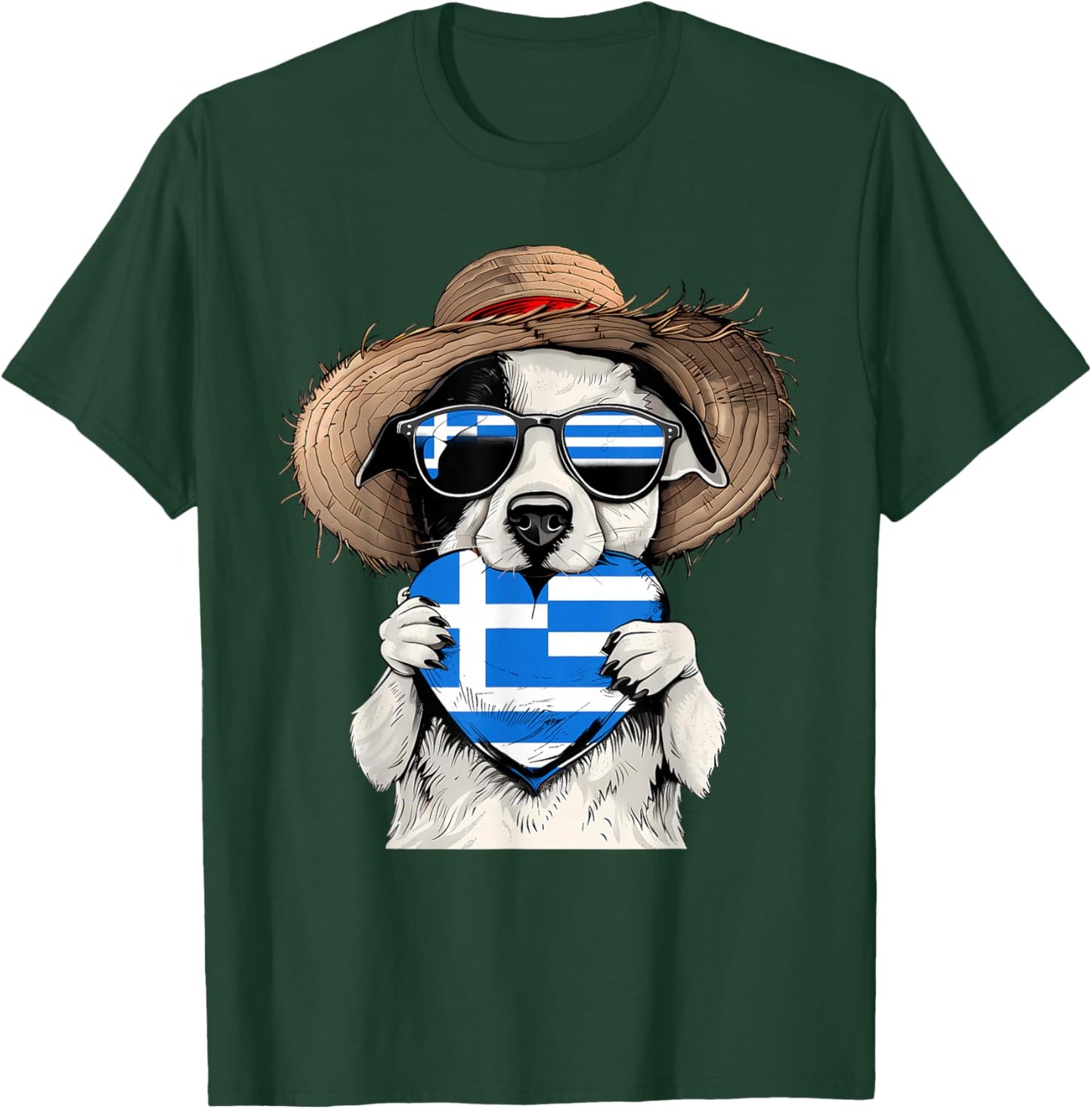 Greece Flag Dog Heart Greek Pride Greek Roots Hellenic T-Shirt - T-Shirt | Forest