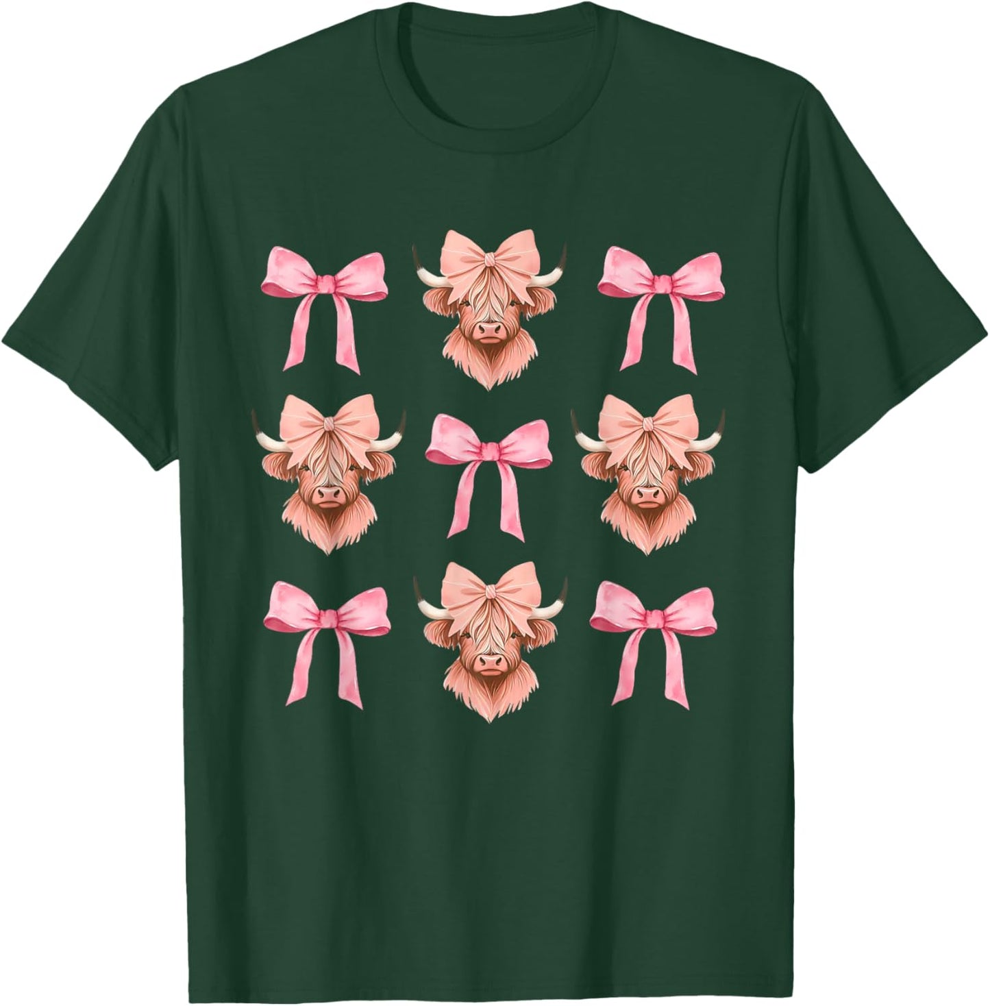 Pink Bow Cute Coquette Highland Cow Cowgirl Aesthetic T-Shirt - T-Shirt | Forest