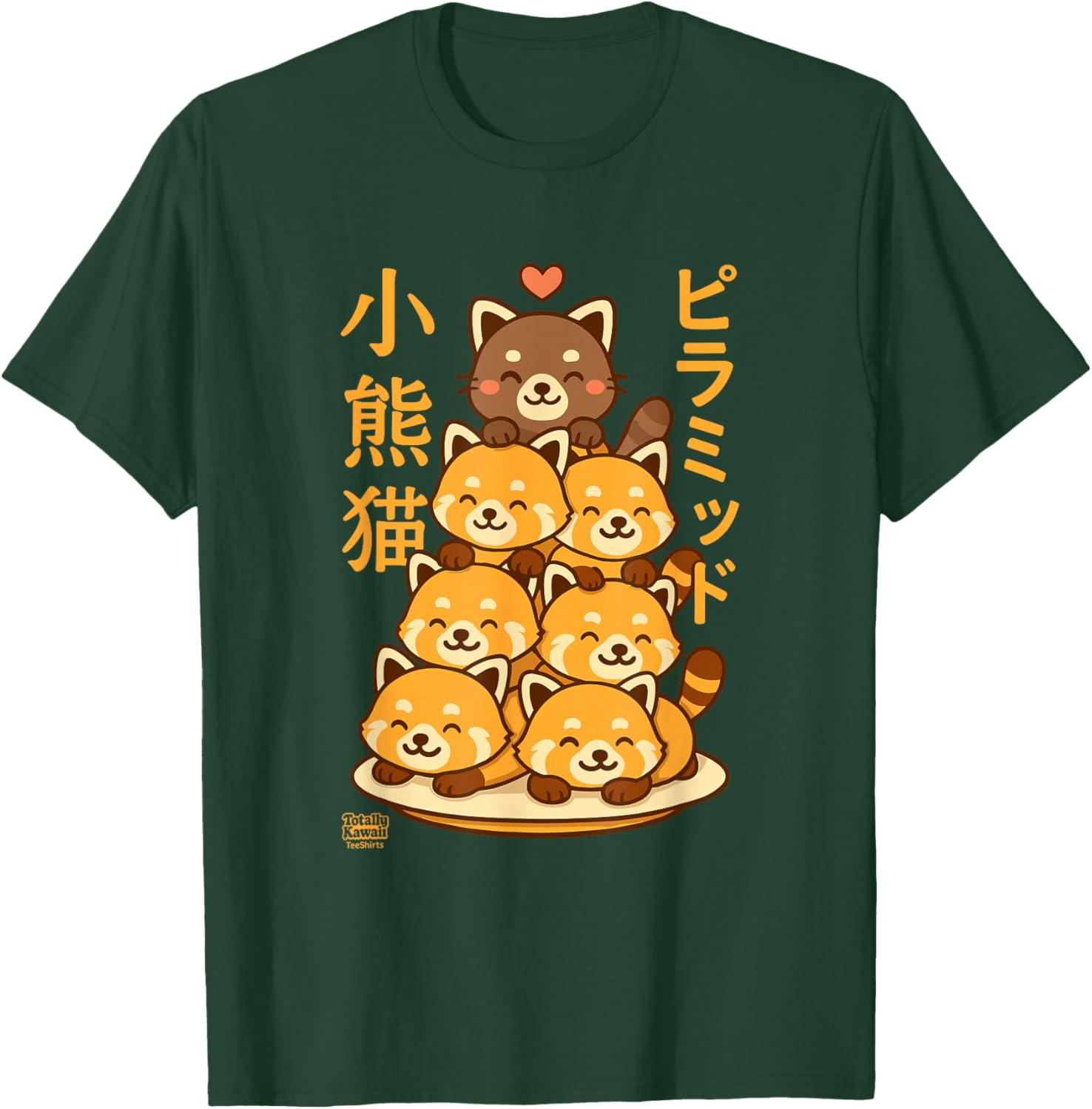 Kawaii Red Panda Pyramid Anime Japanese Letters Cute T-Shirt - T-Shirt | Forest