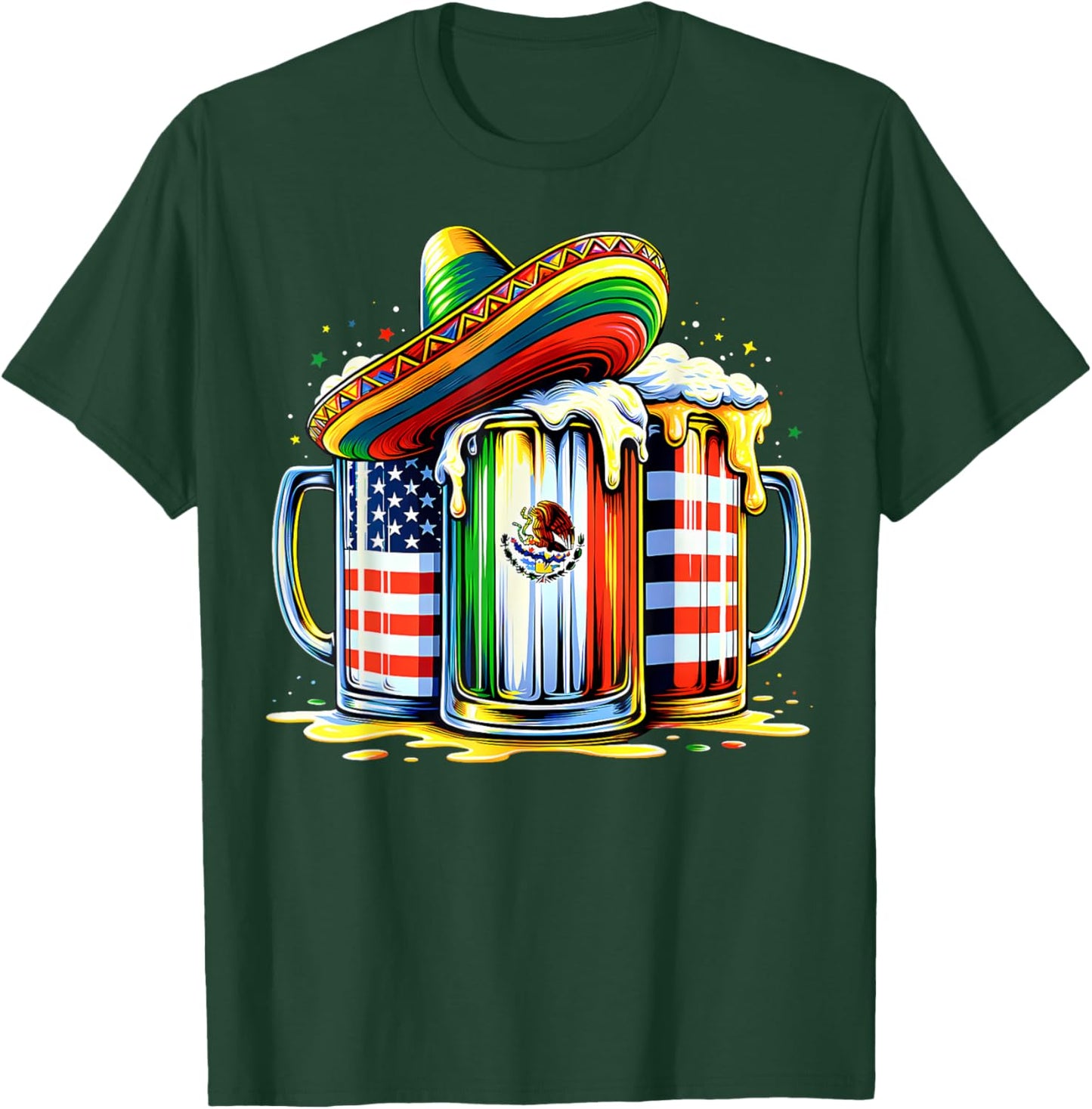 Beer Mexican USA Flag Cinco de Mayo Drinking Mexican Party T-Shirt - T-Shirt | Forest