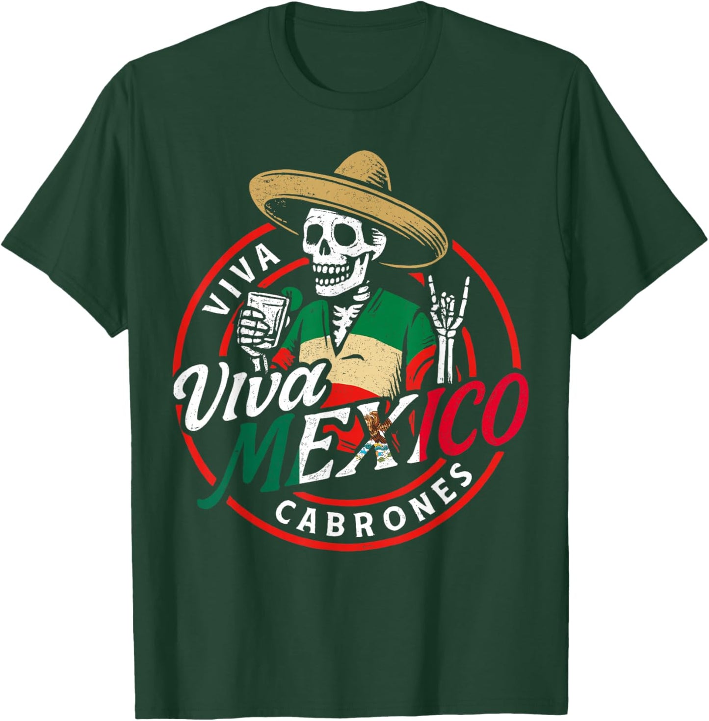 Viva Mexico Shirts Funny Skeleton Men Women Independence Day T-Shirt - T-Shirt | Forest