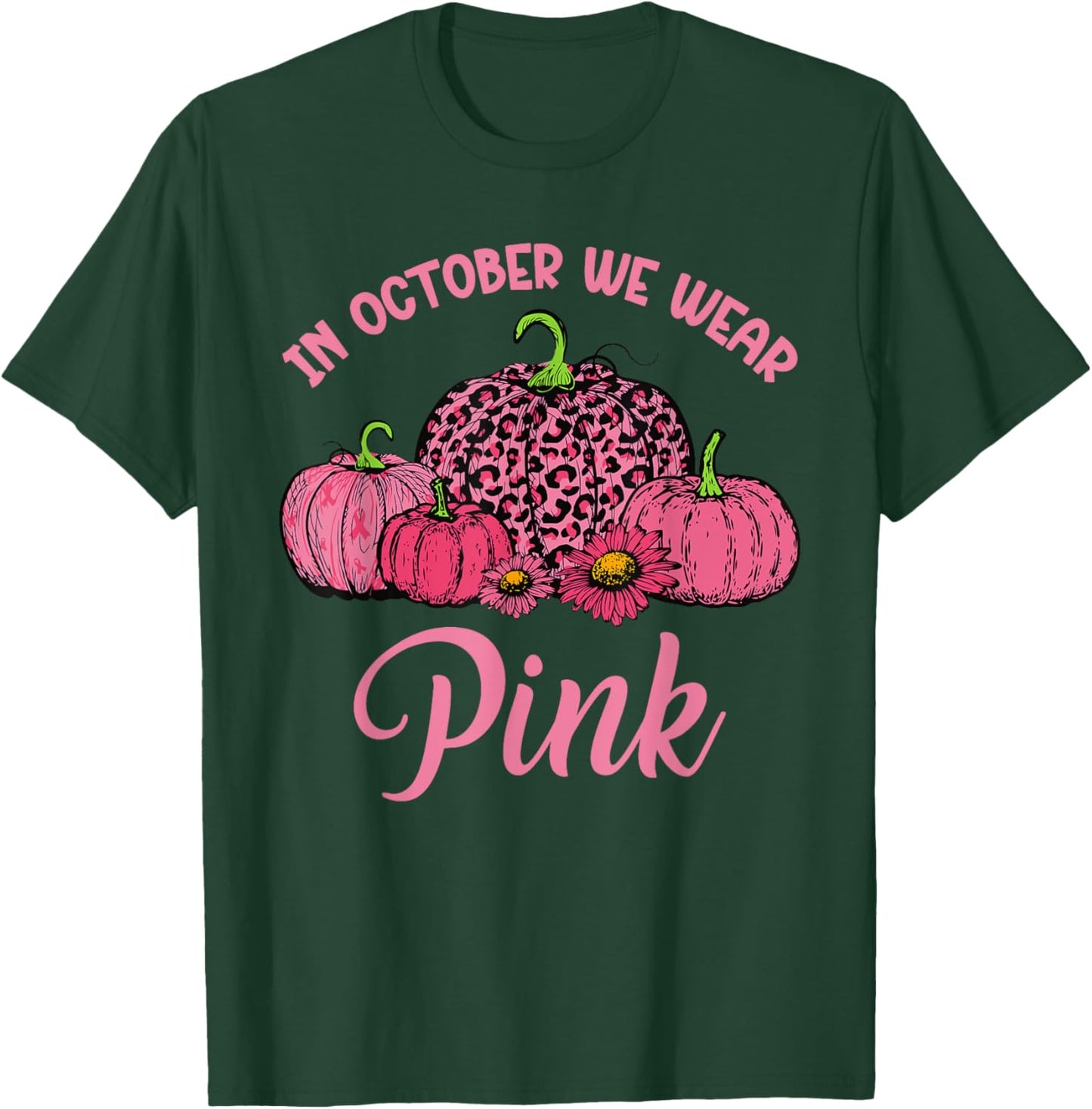 In October We Wear Pink Pumpkin Cute Breast Cancer Halloween T-Shirt - T-Shirt | Forest