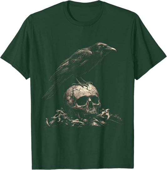 Raven on Skull Gothic Crow Occult Witchcraft Goth Horror T-Shirt - T-Shirt | Forest