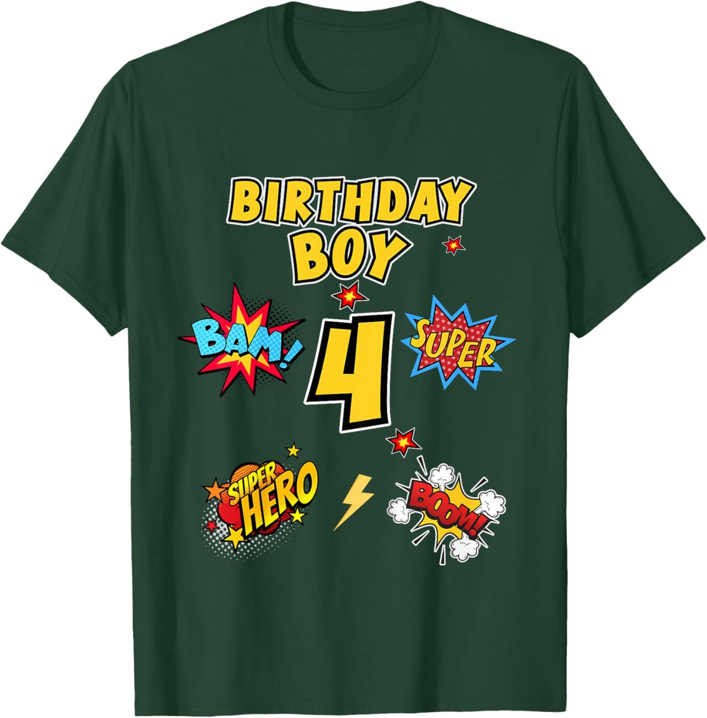 Kinder Vierter Geburtstag, 4 Jahre Alter Junge, Superheld, 4. Geburtstag T-Shirt - T-Shirt | Forest