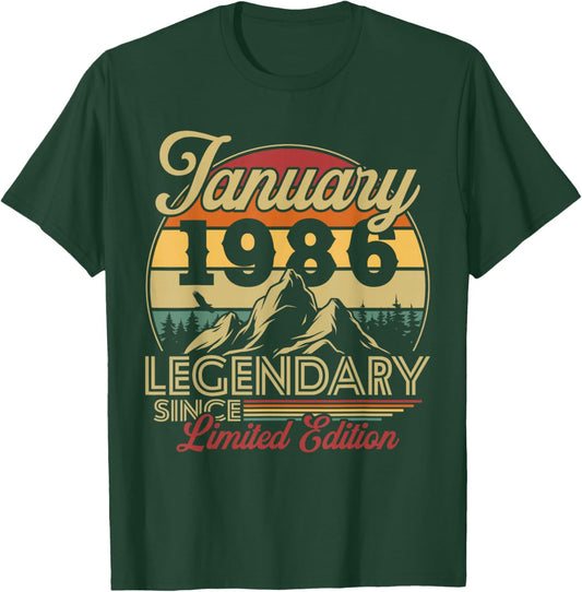 Vintage 40th Birthday Gift Born in January 1986 T-Shirt - T-Shirt | Forest