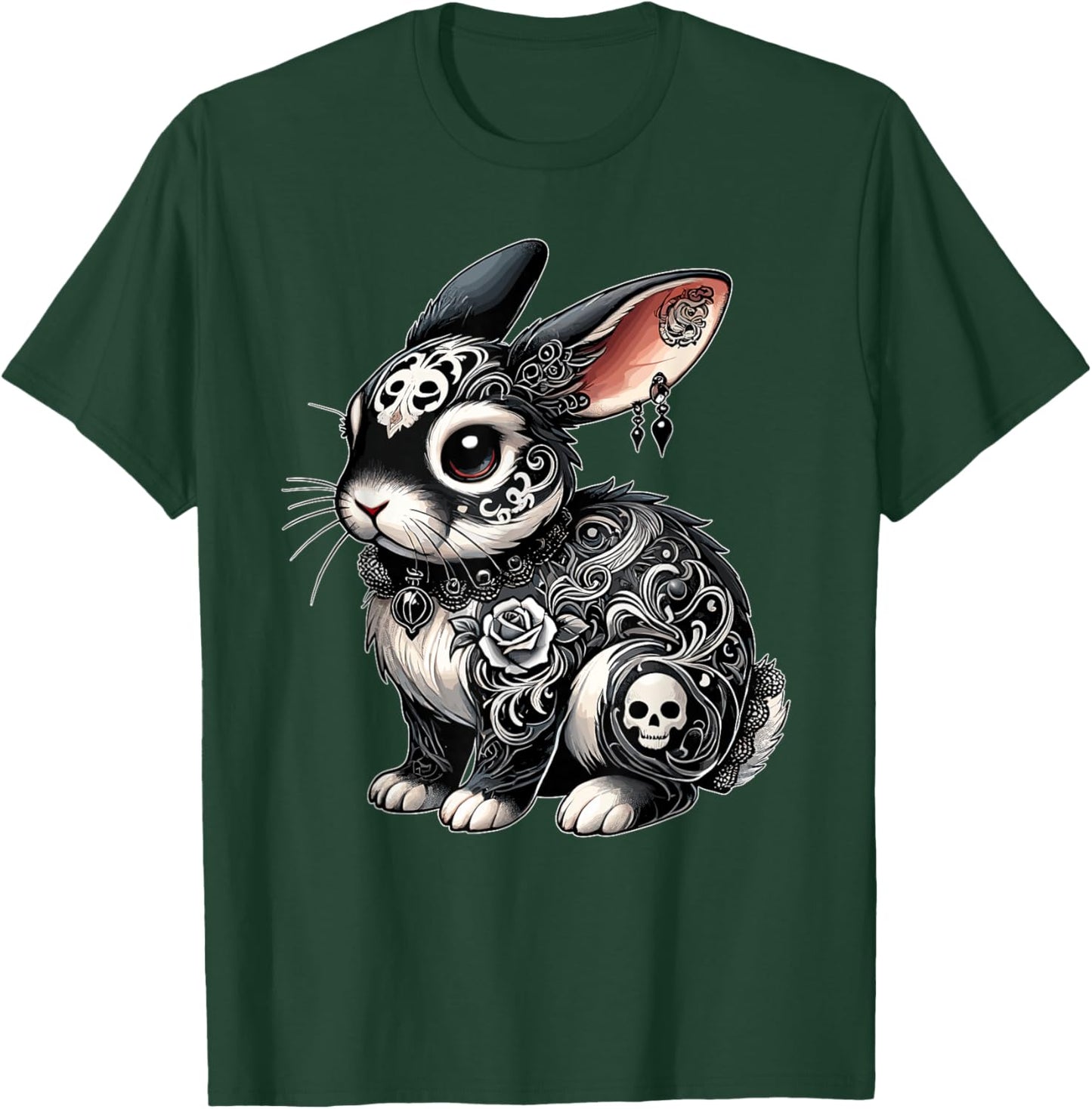 Gothic Filigree Rabbit with Skulls T-Shirt - T-Shirt | Forest