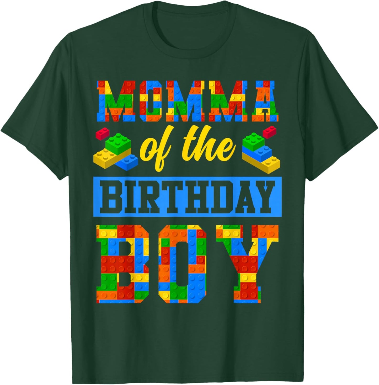 Momma Of The Birthday Boy Building Block Bday Party T-Shirt - T-Shirt | Forest