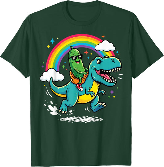 Pickles Riding A T-Rex Pickles T-Shirt - T-Shirt | Forest