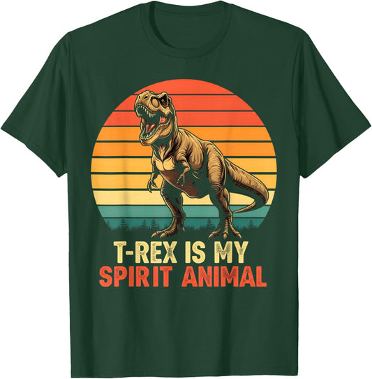 T-Rex is My Spirit Animal Funny Dinosaur Fan Retro Graphic T-Shirt - T-Shirt | Forest