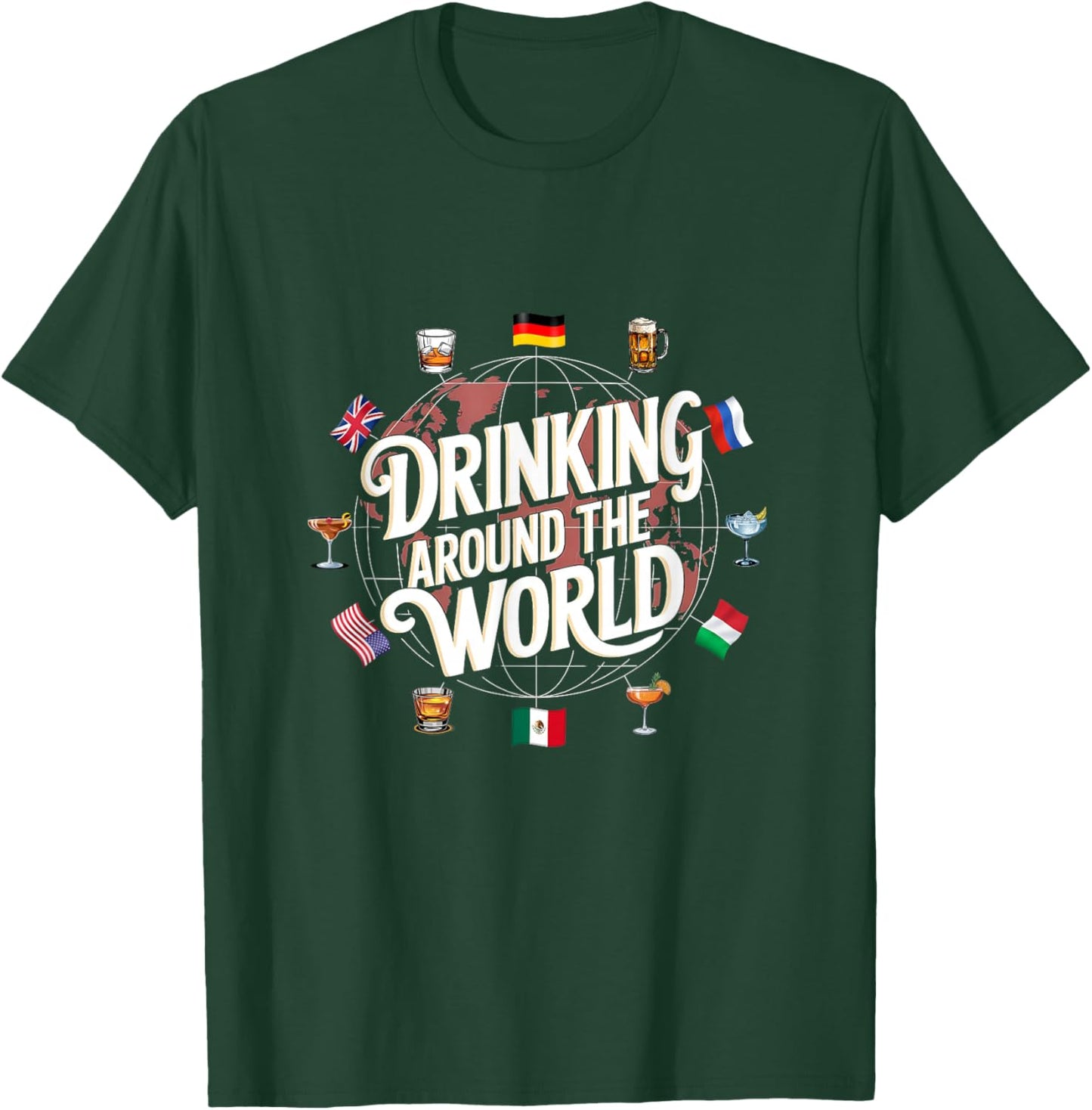 Funny Drinking Around The World Drink - Funny Drinking Around The World Drink - Black - -Adults - Short Sleeve - - Polyester 100% - Modern Cartoon Round Collar - Small T-Shirt - T-Shirt | Forest