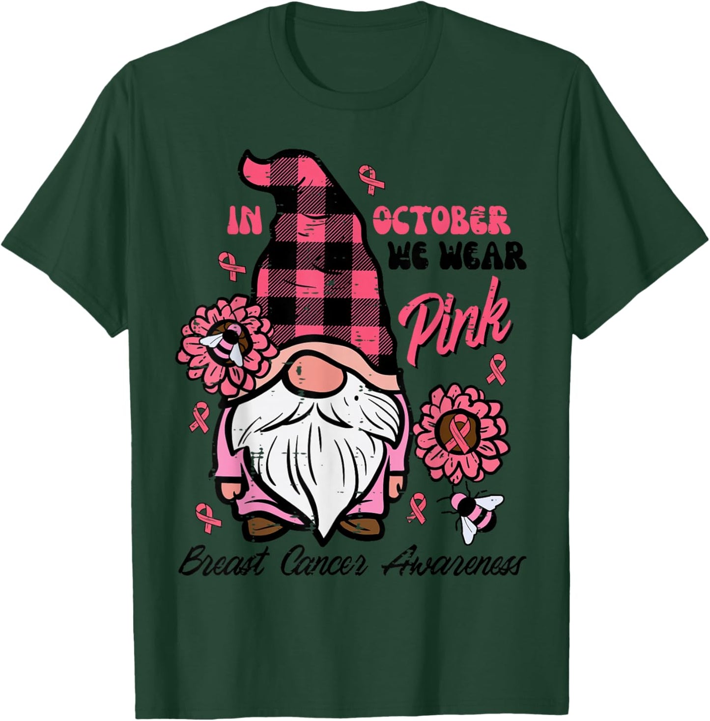 Breast Cancer Aware Gnome October We Wear Pink Women Kid Men T-Shirt - T-Shirt | Forest