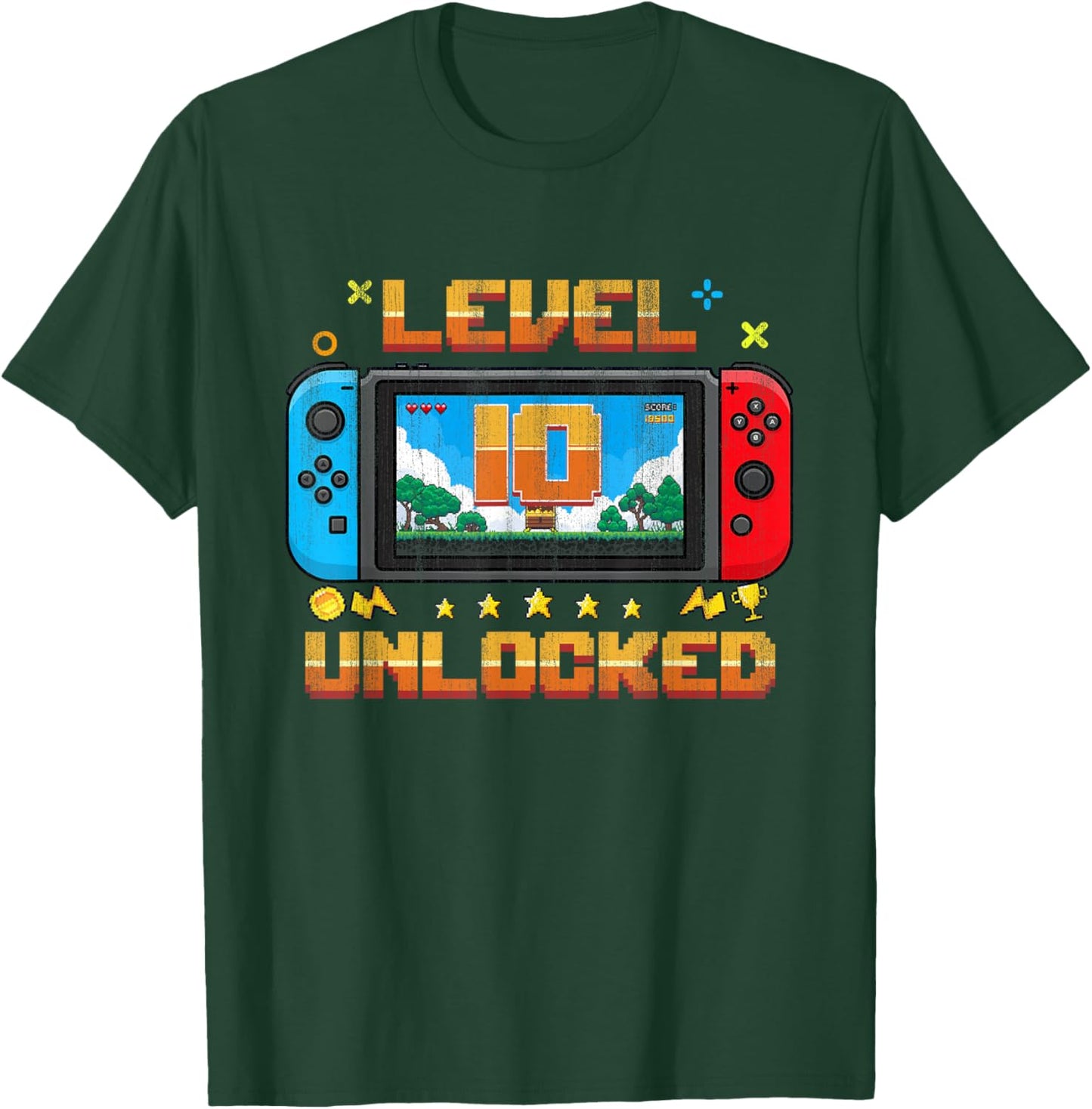 Gaming Gift Boys Level 10 Unlocked 10th Birthday Video Gamer T-Shirt - T-Shirt | Forest