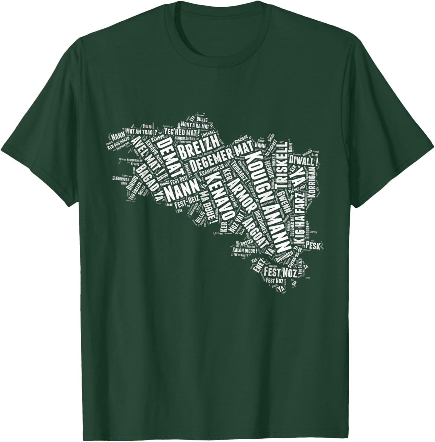 Breton Map of Brittany with Breton Words Breizh T-Shirt - T-Shirt | Forest