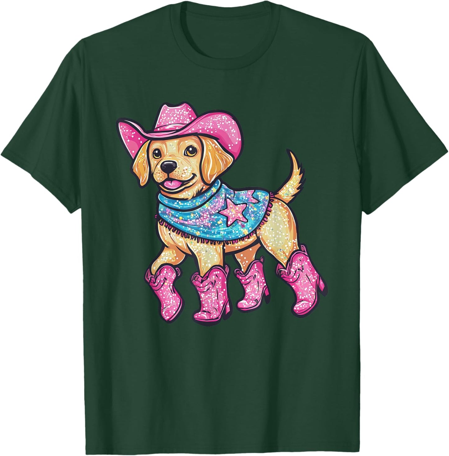 Cute Dog In Pink Cowboy Hat Boots Western Cowgirl Dog Lover T-Shirt - T-Shirt | Forest