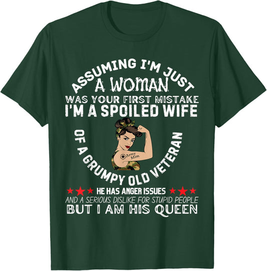 Spoiled Wife of Grumpy Veteran Funny Wife Queen T-Shirt - T-Shirt | Forest