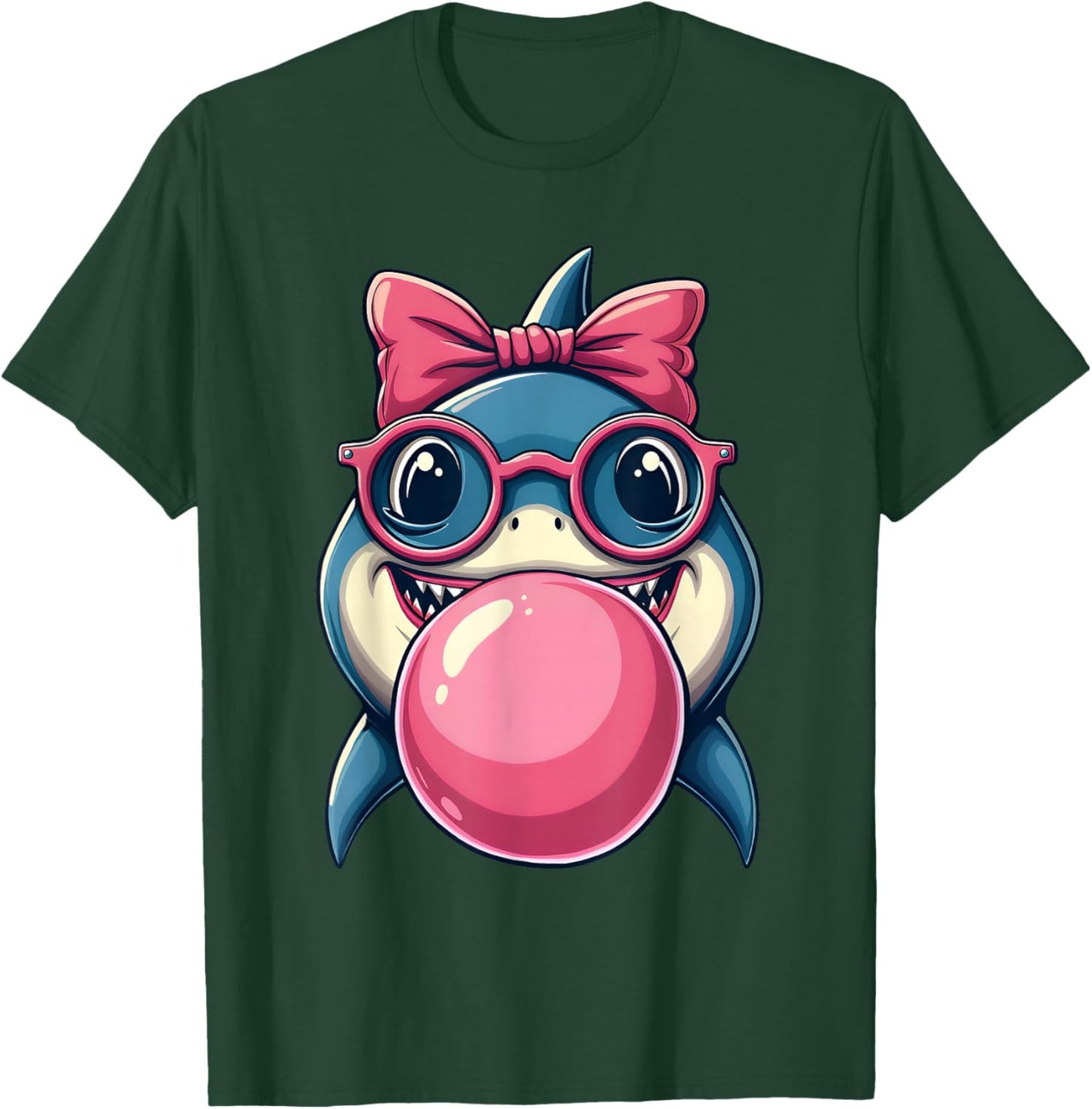 Glasses Bubblegum Cute Shark Pink Bow Funny Little Girl T-Shirt - T-Shirt | Forest
