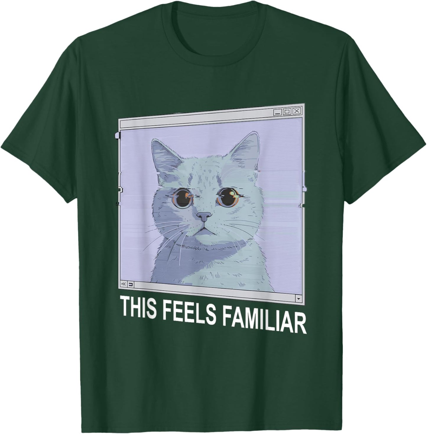 Weirdcore Aesthetic Cat Dreamcore Glitch 90s Window Art T-Shirt - T-Shirt | Forest