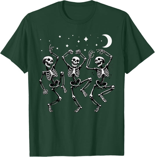Skeleton Dancing Under The Moon Funny Halloween Skull Dance T-Shirt - T-Shirt | Forest