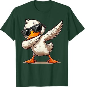 Quirky Bird Designs BY TEERA Dabbing Duck with Sunglasses Funny Cartoon Graphic T-Shirt - T-Shirt | Forest