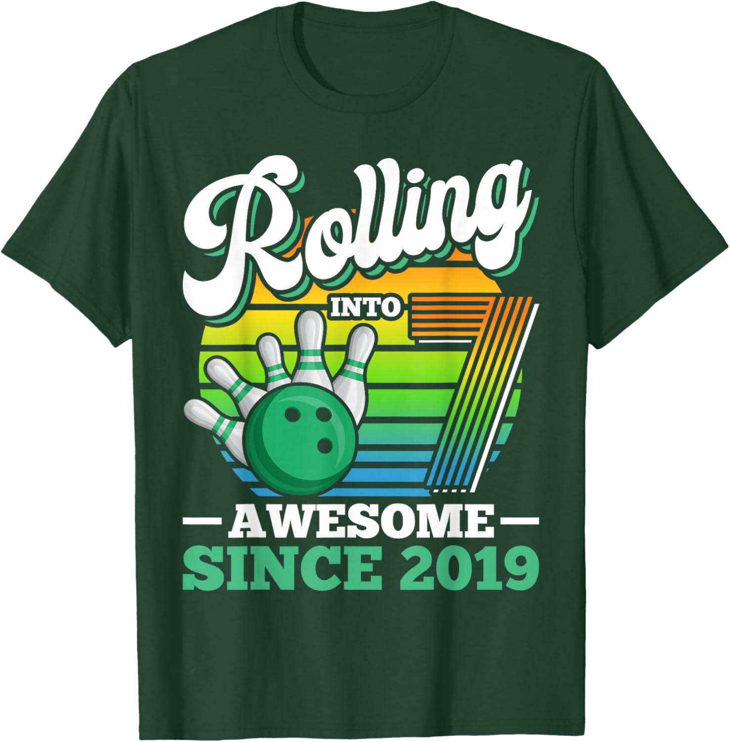 Rolling Into 7 Boy Retro Bowling Birthday Party 7th Birthday T-Shirt - T-Shirt | Forest