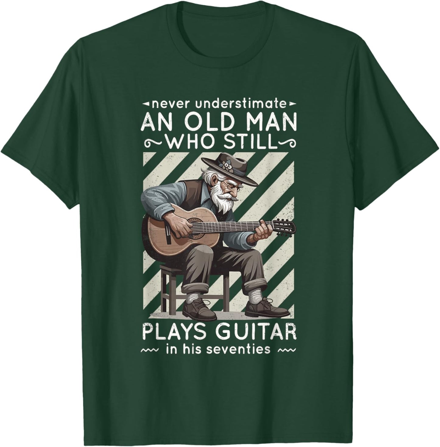 Never Underestimate an Old Man Who Plays Guitar Seventies T-Shirt - T-Shirt | Forest