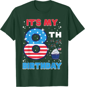 It's My 8th Birthday USA 4th Of July 8 Years Old Girls Boys T-Shirt - T-Shirt | Forest