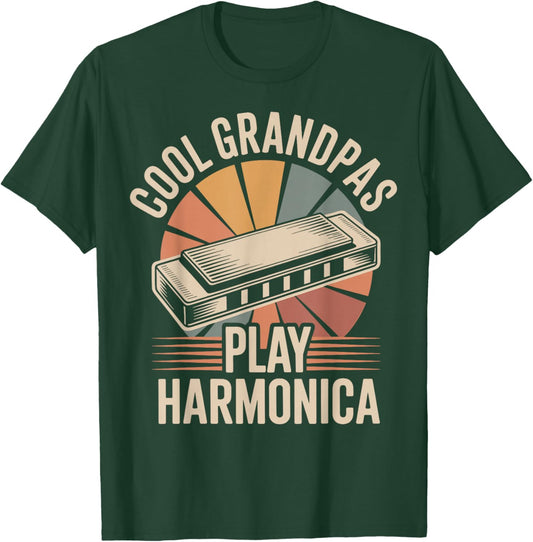Cool Grandpas Play Harmonica Funny T-Shirt - T-Shirt | Forest