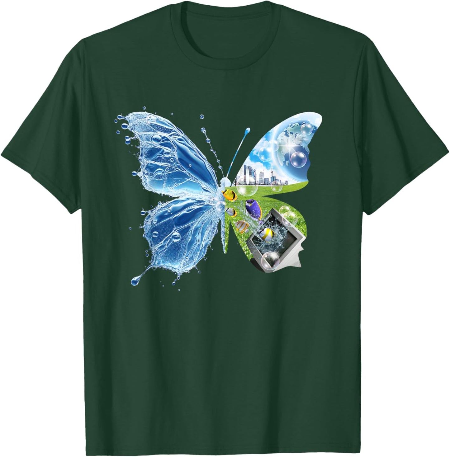 Frutiger Aero Aesthetic Schmetterling Computer Fische Landschaft T-Shirt - T-Shirt | Forest