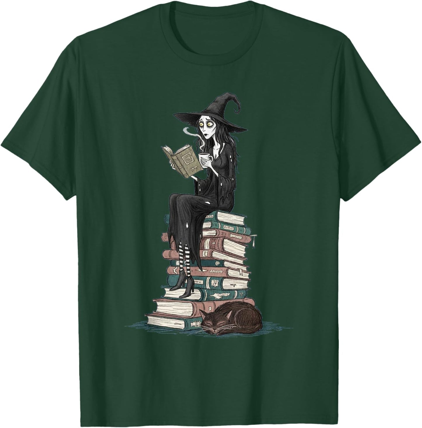 Cute Witch Librarian Reading Halloween for Teachers T-Shirt - T-Shirt | Forest