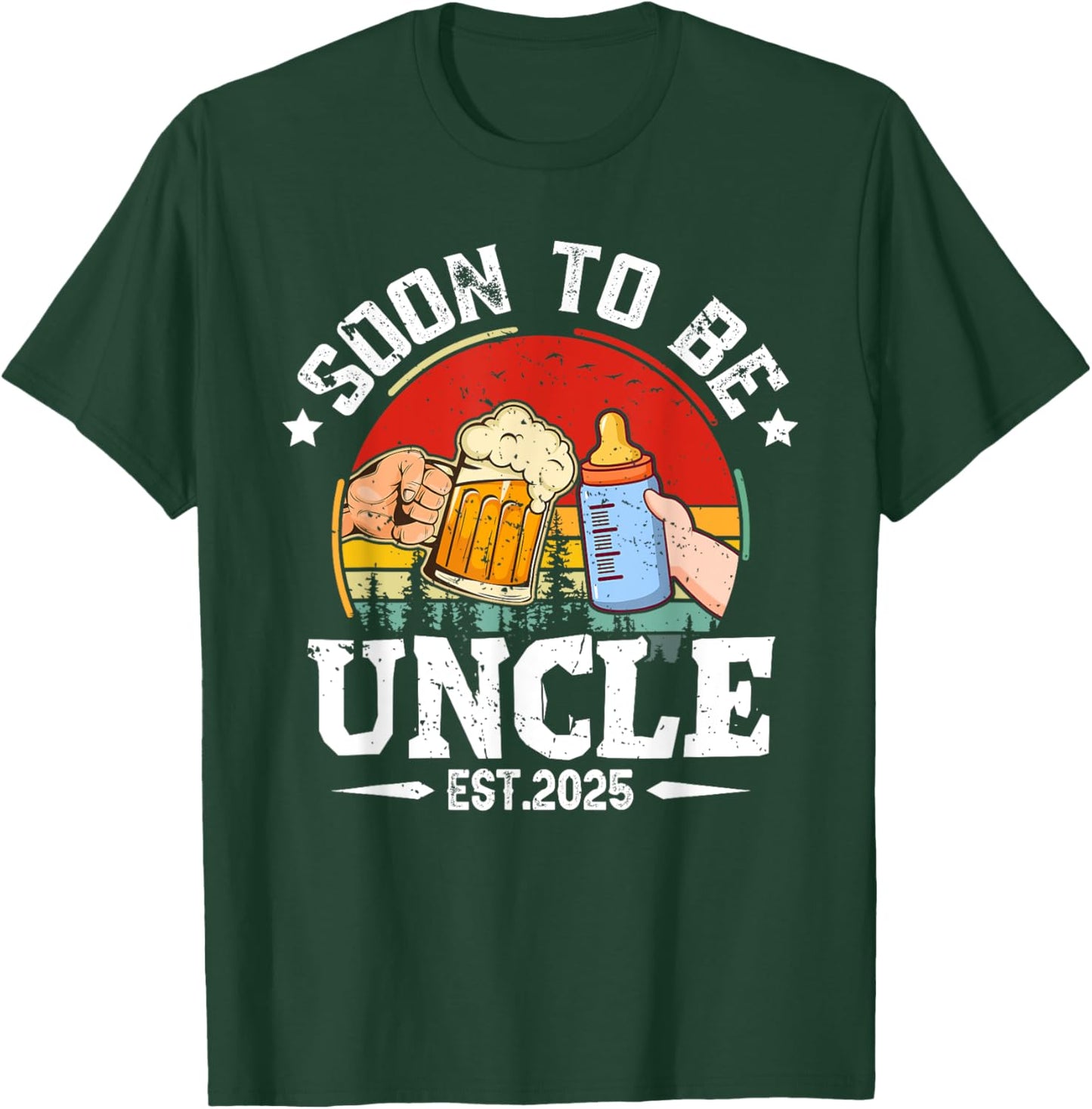 Soon To Be Uncle 2025 Retro Pregnancy Announcement Dad T-Shirt - T-Shirt | Forest