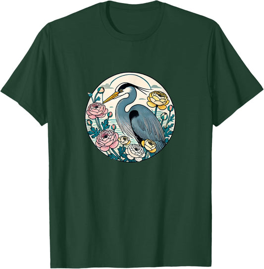 Great Blue Heron Illustration Bird Lover Herons T-Shirt - T-Shirt | Forest