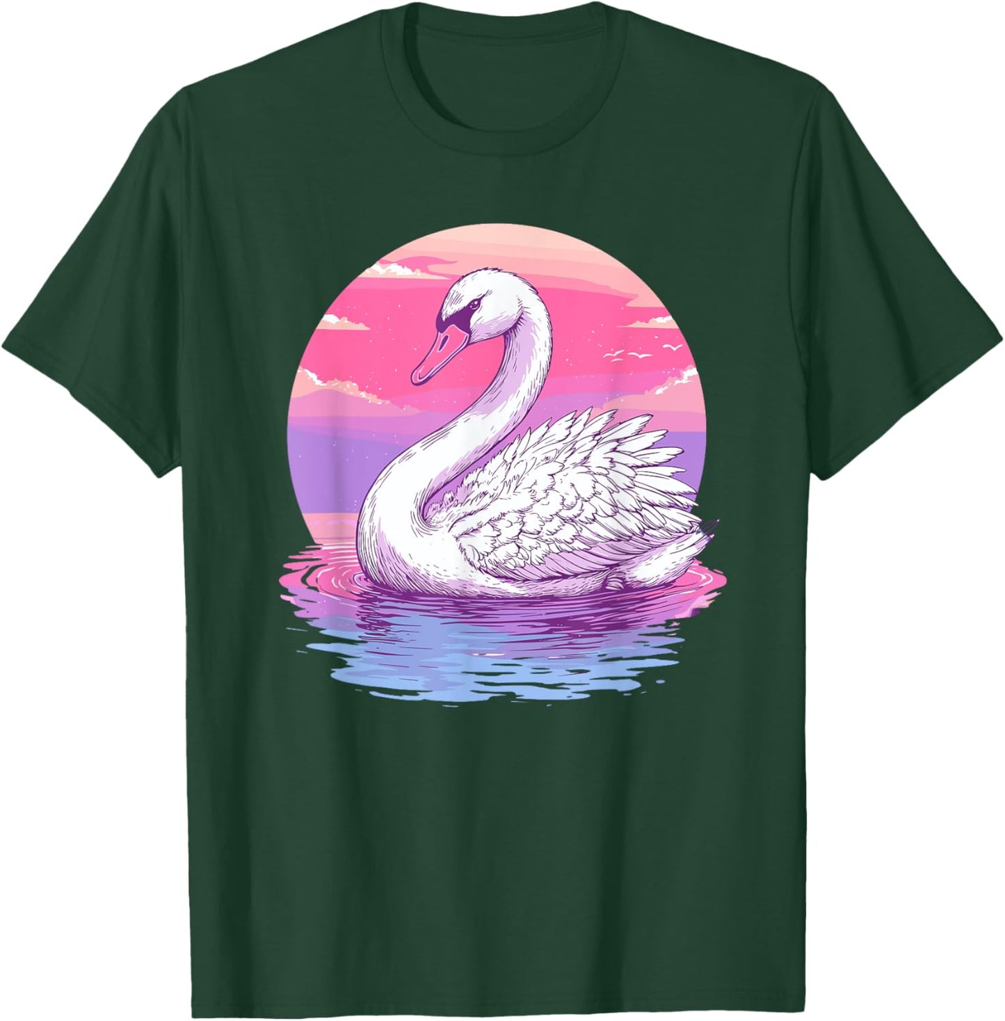 Graceful Swan Pink Sunset Reflection Art , black, S T-Shirt - T-Shirt | Forest