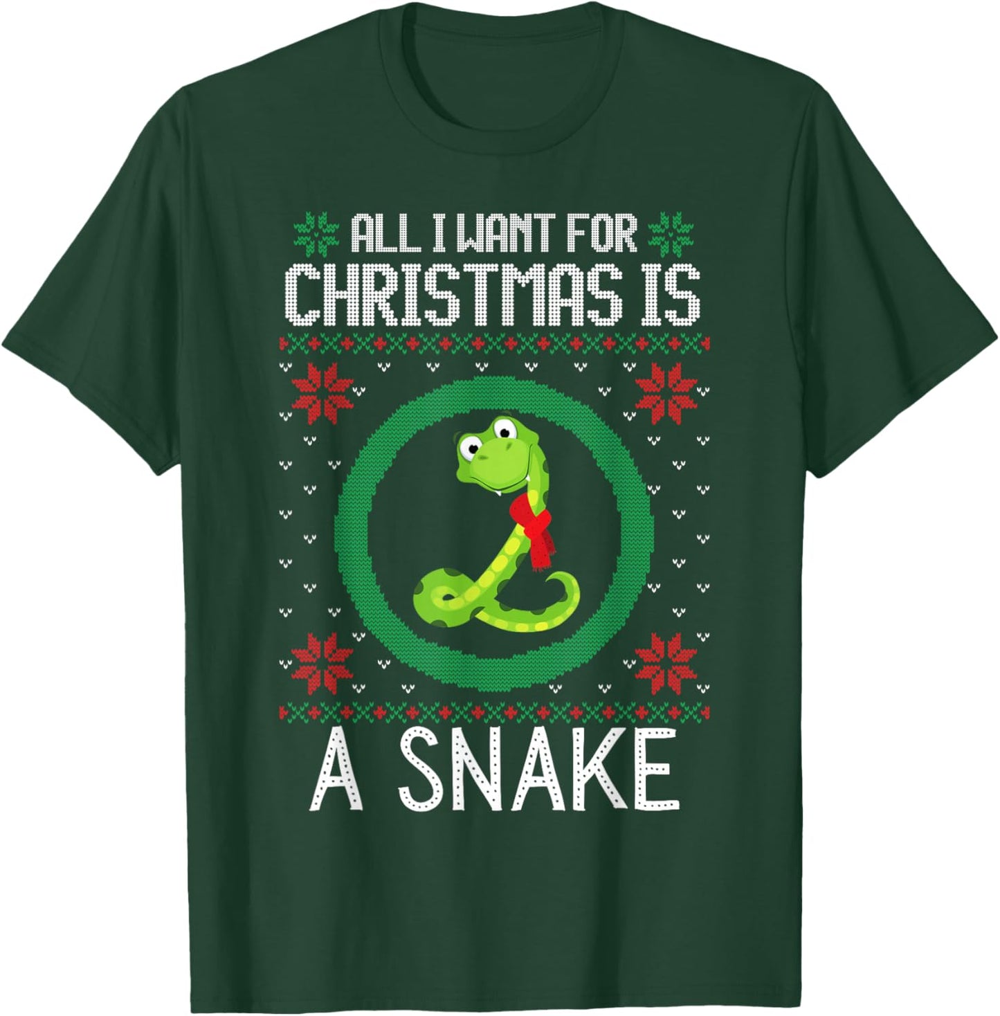 All I Want for Christmas is A Snake Funny Xmas Sweater Retro T-Shirt - T-Shirt | Forest