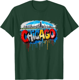 Chicago Skyline Willis Tower Chi-Town Graffiti Art T-Shirt - T-Shirt | Forest