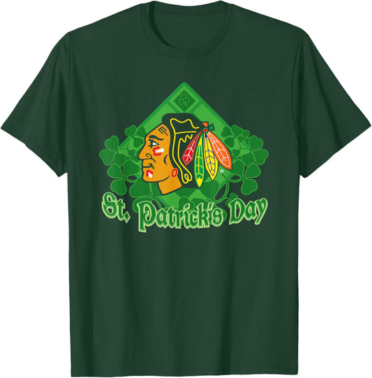 Chicago Blackhawks St. Patrick's Day Black NHL Licensed T-Shirt - T-Shirt | Forest