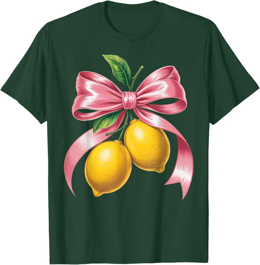 Lemonade Fruit Lovers Tropical Pink Coquette Ribbon Lemon T-Shirt - T-Shirt | Forest