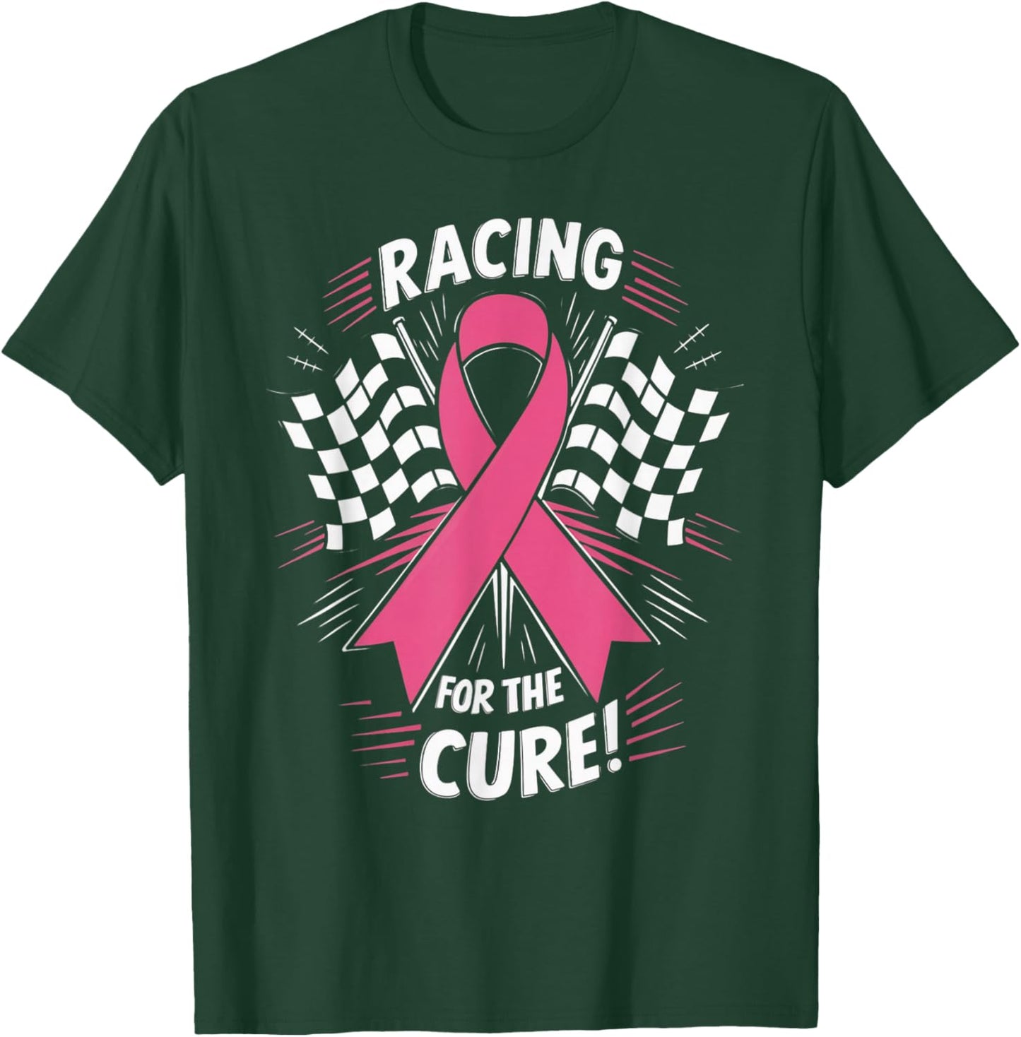 Pink Ribbon Breast Cancer Awareness Racing for the Cure T-Shirt - T-Shirt | Forest