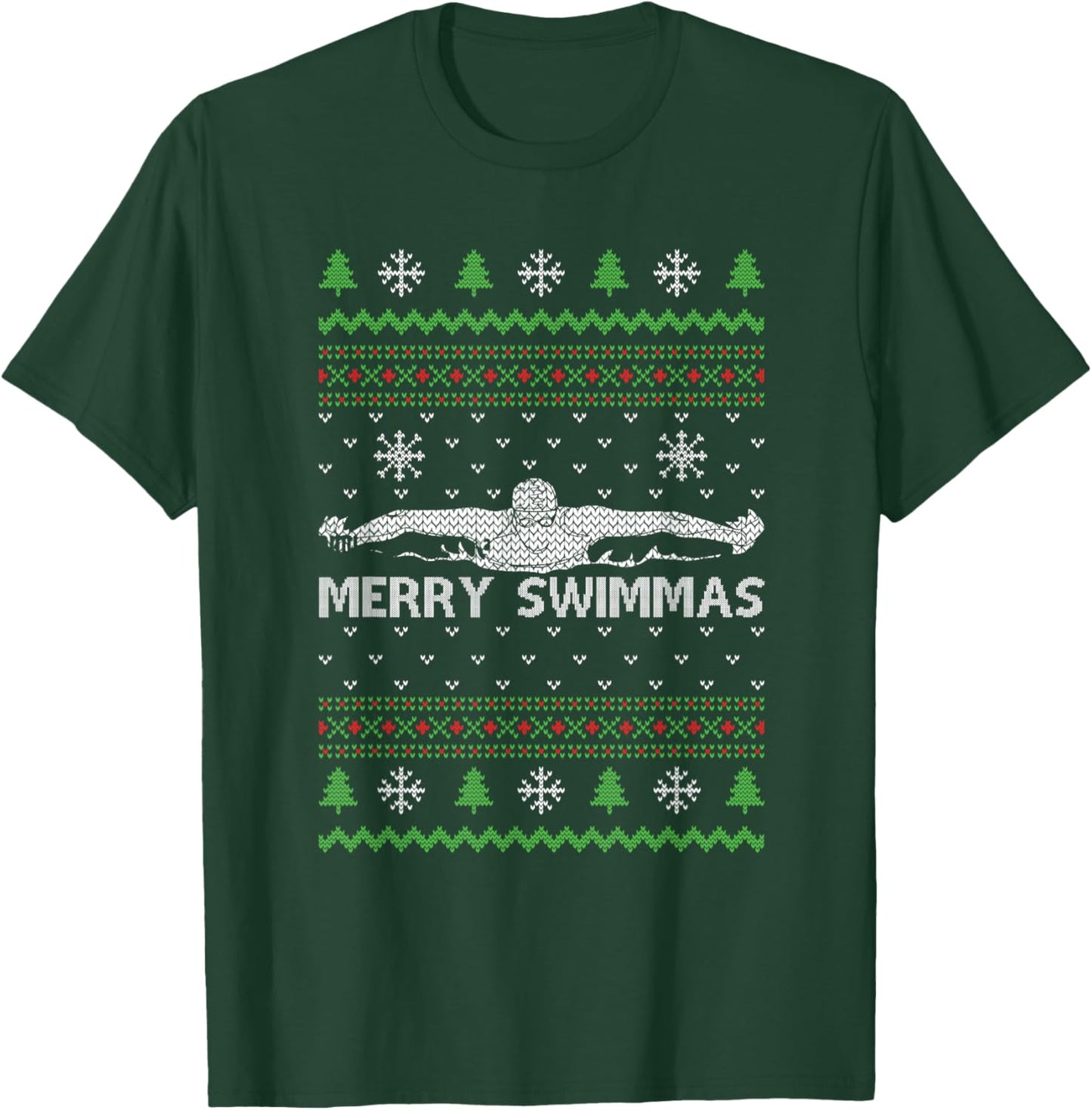 Merry Swimmas Ugly Christmas Swimming Sports T-Shirt - T-Shirt | Forest