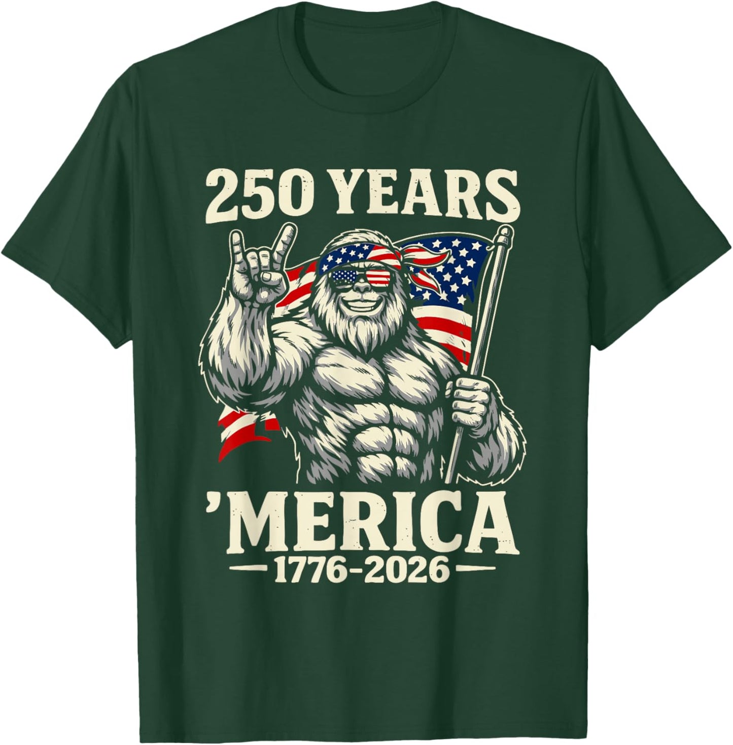 Bigfoot Merica Rock American Flag Patriotic 4th of July T-Shirt - T-Shirt | Forest