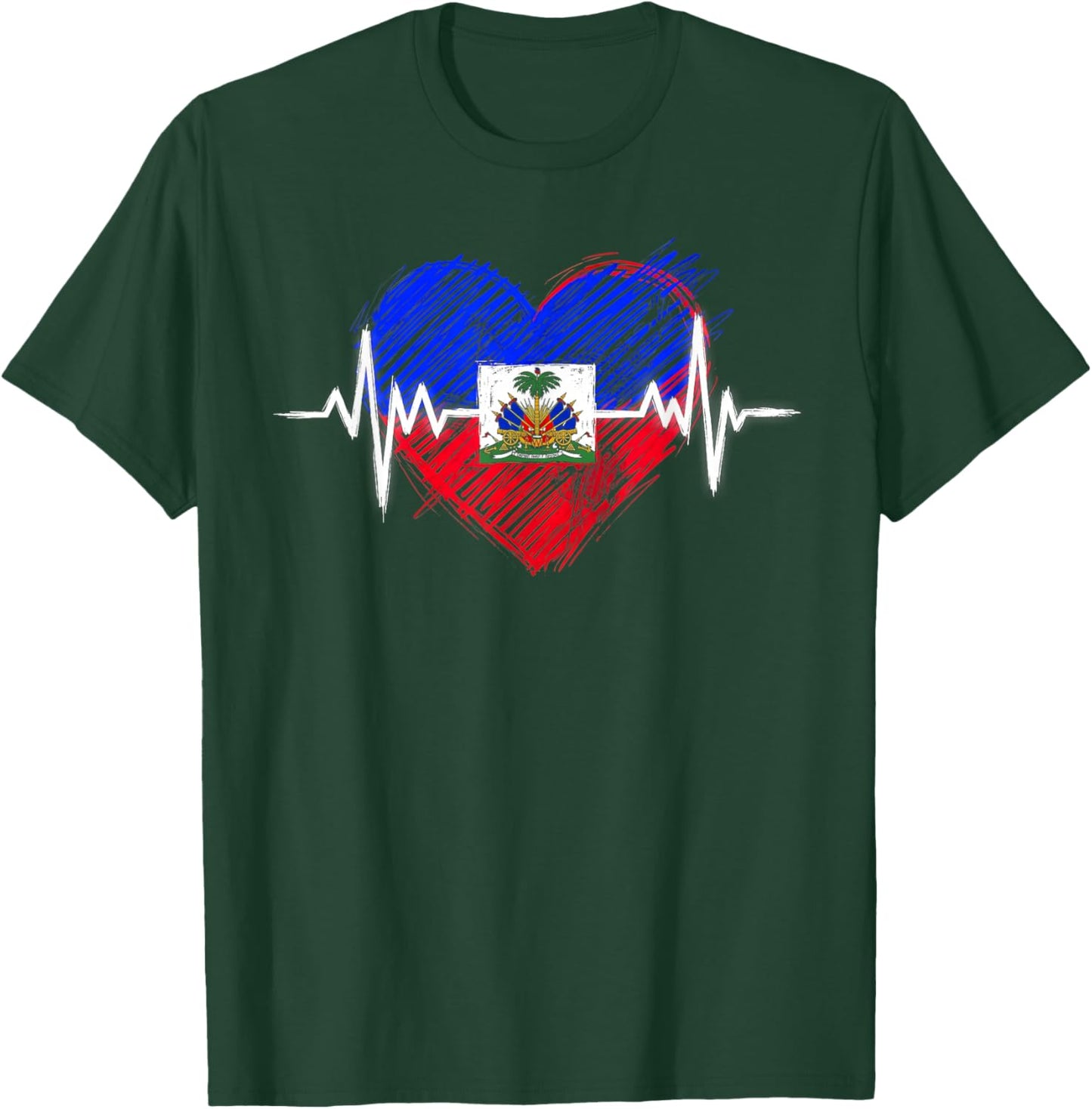 Haiti Independence Haitian Flag Day Heartbeat Women Men T-Shirt - T-Shirt | Forest