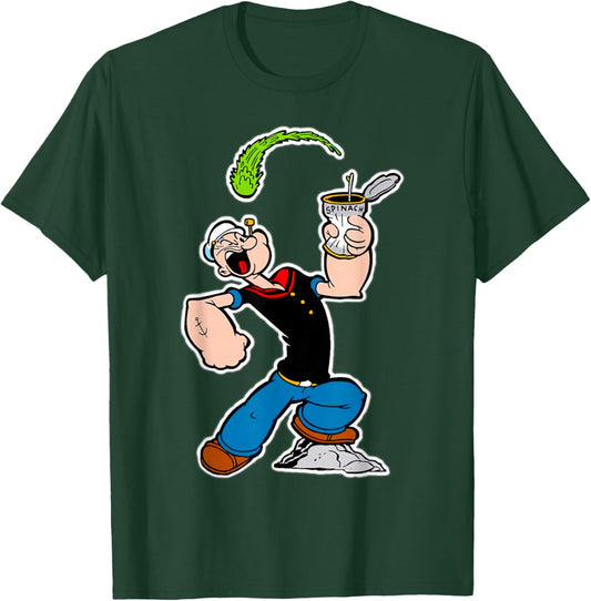 Vintage Pop Eye Cartoon Eating Spinach Strong T-Shirt - T-Shirt | Forest