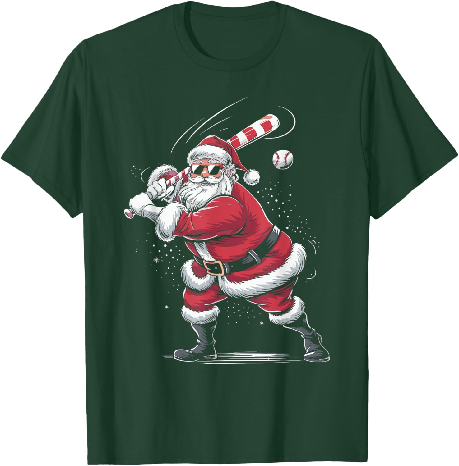 Santa Playing Baseball Christmas Baseball Player Men Boys T-Shirt - T-Shirt | Forest