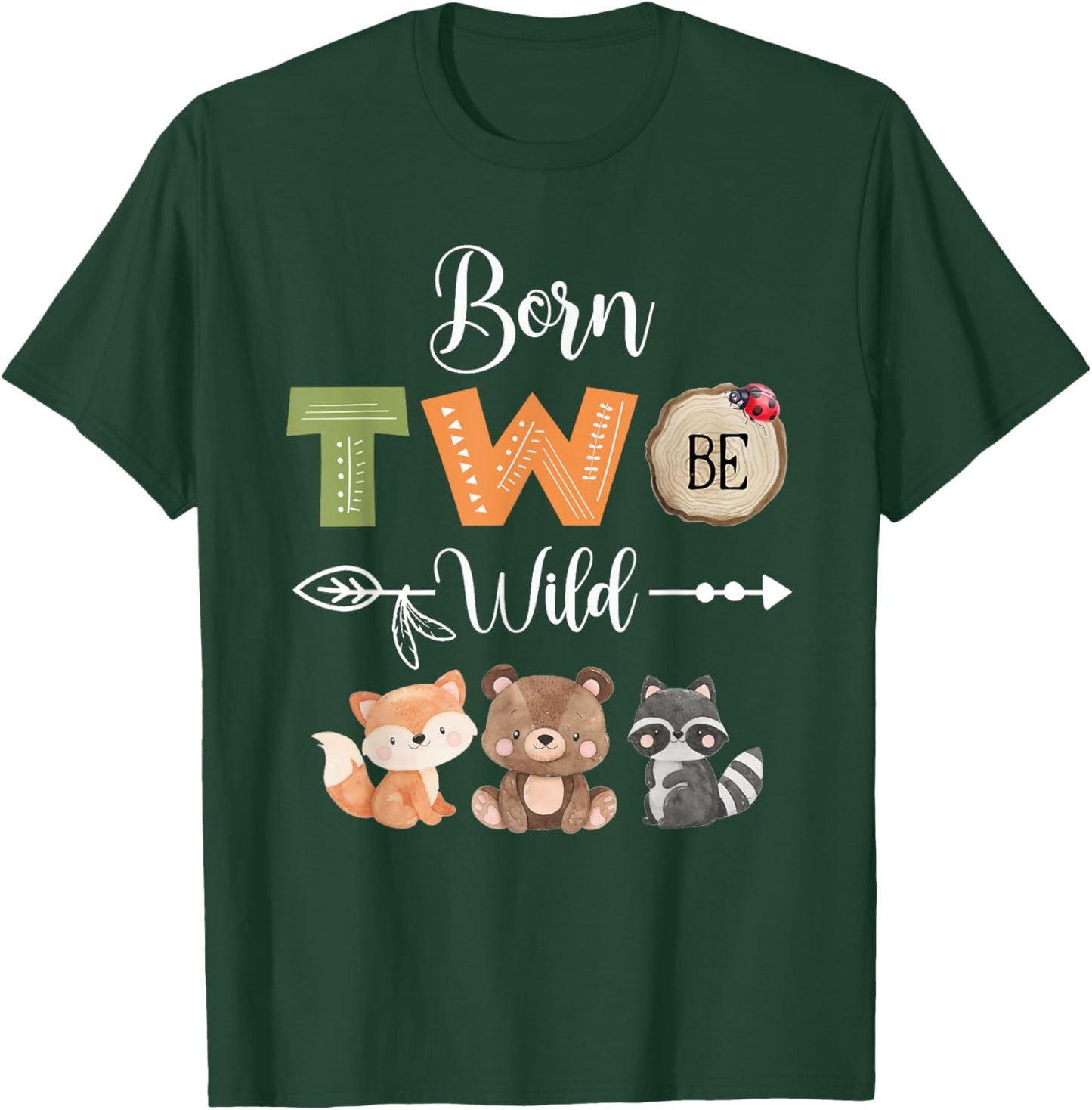 Born Two Be Wild Woodland Wild Child 2nd Birthday 2 Year Old T-Shirt - T-Shirt | Forest