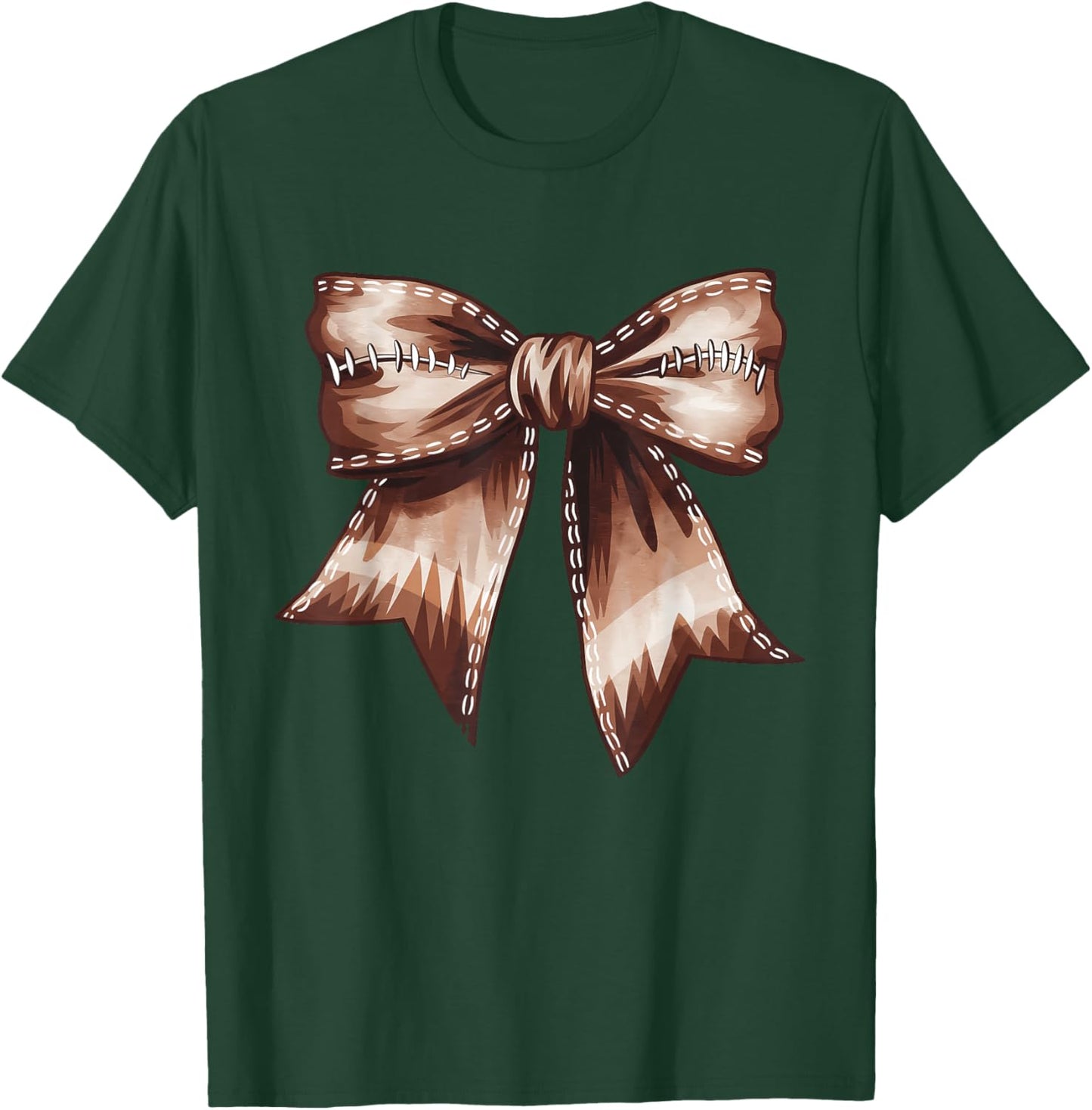 Coquette Bow Funny Football Lover Game Day Football Mom Mama T-Shirt - T-Shirt | Forest